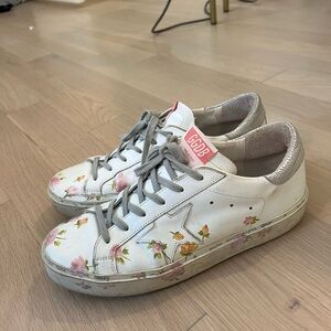 Golden Goose HI STAR White Floral Sneakers with Silver Accents